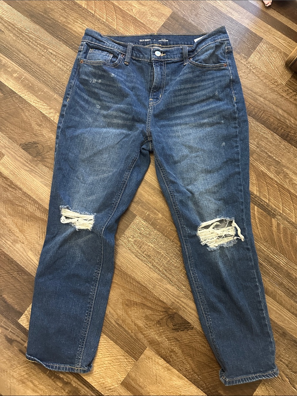 Old Navy Women's Dark Blue Distressed Boyfriend Jeans